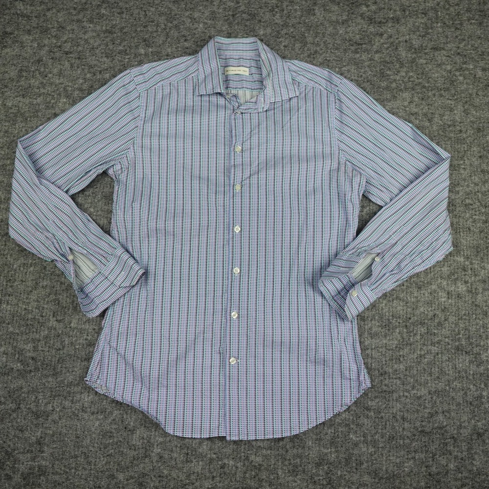 ETRO Shirt Mens 40 Blue Purple Houndstooth Button Up‎ Long Sleeve Casual Italy